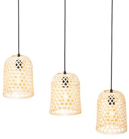 Candeeiro suspenso oriental preto com bambu 3 luzes - Rayan Oriental