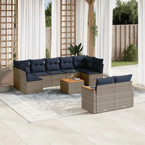 vidaXL 10 pcs conjunto sofás p/ jardim c/ almofadões vime PE cinzento