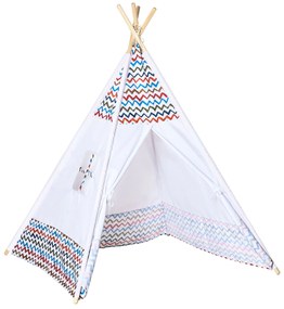 HOMCOM Tenda Tipi Crianças acima 3 Anos Tenda Infantil Madeira Portátil Janela Interiores Exteriores 120x120x155cm Branco