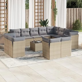 13 pcs conjunto de sofás p/ jardim com almofadões vime PE bege