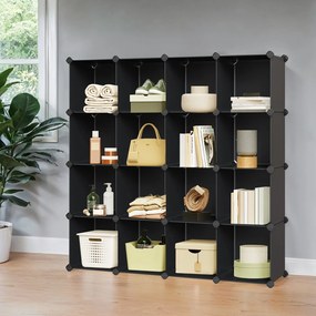 Armario de arrumação 123 x 31 x 123 cm com sistema de prateleiras encaixável preto