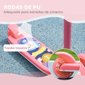 Trotinete para Crianças Trotinete com 3 Rodas LED Altura Ajustável Carga 25 kg 52x29x63-76 cm Rosa