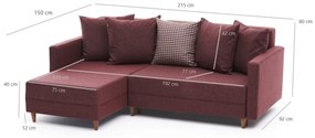 Sofá-Cama Chaise Longue Esquerdo "Monaco" - Vermelho Tinto - 215x80x15