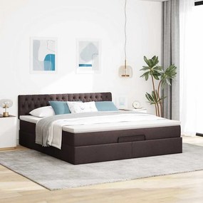 Cama Otomana com colchão&amp;LEDs 180x200cm tecido castanho-escuro