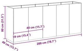 Vaso floreira 200x40x80 cm aço laminado a frio branco