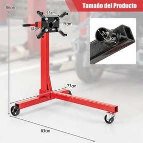 Suporte para motor de 3 rodas para serviço pesado com capacidade para 340 kg, cabeça giratória de 360° e 4 braços ajustáveis Vermelho