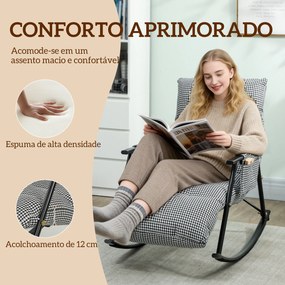 Poltrona Baloiço com Encosto e Apoia-Pés Ajustáveis 105° Estofada em Linho com Bolso Lateral e Estrutura de Metal Preto e Branco