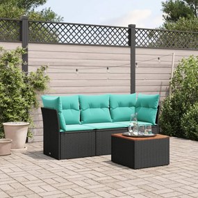 vidaXL 4 pcs conjunto de sofás p/ jardim c/ almofadões vime PE preto