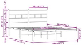 Cama sem colchão com cabeceira 140x190 cm carvalho castanho