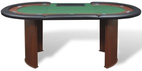 Mesa poker 10 jogadores c/ área crupiê e tabuleiro fichas verde