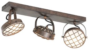 Candeeiro de tecto vintage marrom ferrugem 3-luzes- TAMINA Industrial