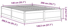 Estrutura de cama 140x200 cm madeira pinho maciça castanho cera