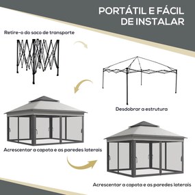 Tenda Dobrável 3x3 m com Duplo Teto e Altura Ajustável – Cinza