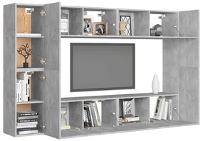 8 pcs conjunto de móveis de TV contraplacado cinzento cimento