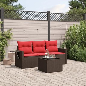 vidaXL 4 pcs conjunto sofás de jardim c/ almofadões vime PE castanho