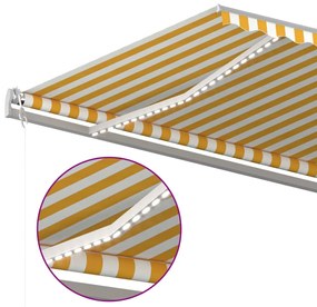 Toldo retrátil manual com LED 6x3,5 m amarelo e branco