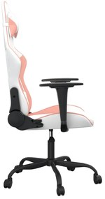 Cadeira gaming massagens couro artificial branco e rosa