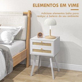 HOMCOM Mesa de Cabeceira Branca Estilo Boho com 2 Gavetas e Decoração