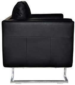 Poltrona cubo com pés cromados couro artificial preto