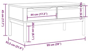 Mesa de centro FLORO 99x55,5x45 cm madeira pinho maciça branco