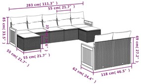 10 pcs conjunto de sofás p/ jardim com almofadões vime PE bege