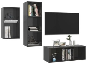 3pcs conjunto de móveis de TV derivados madeira cinza brilhante