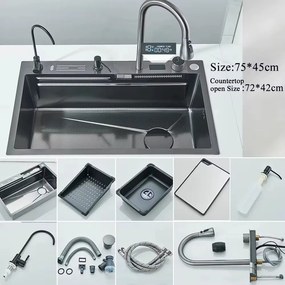 Lava-Loiça de Cozinha em Aço Inoxidável 304 com Cascata e Display Digi