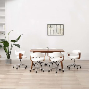 Cadeiras jantar 6 pcs madeira curvada e couro artificial branco