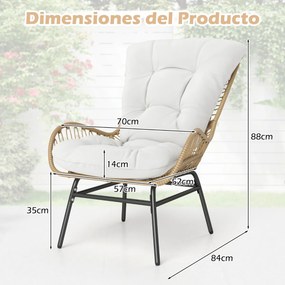 Cadeira de jardim em rattan com almofada grossa XXL Cadeira de terraço para jardim Capacidade até 180 kg Branco