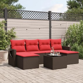 vidaXL 7 pcs conjunto de sofás jardim c/ almofadões vime PE castanho