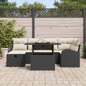 Conjunto de Sofá para Jardim com Almofadas Preto Vime PE