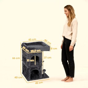 Arranhador para Gatos com Cama 2 Cavernas Poste de Sisal e Bola para Brincar 45x40x66 cm Cinzento Escuro