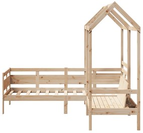 Conj. de sofá-cama e banco c/ telhado 90x190 cm pinho maciço