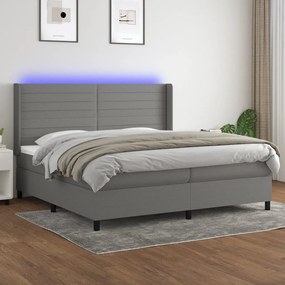 vidaXL Cama box spring c/ colchão e LED 200x200 cm tecido cinza-escuro