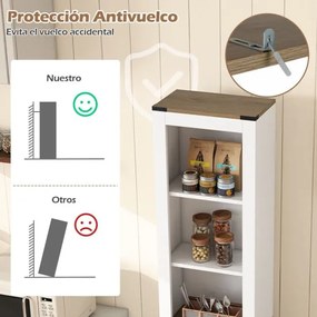 Armário casa de banho ou cozinha estreito 40 x 24 x 173 cm com porta de celeiro, gaveta e prateleira ajustável Branco