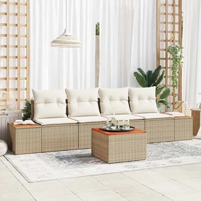 Conjunto de Sofá de Jardim vidaXL de 5 Peças com Almofadas Bege Rattan Sintético Acácia