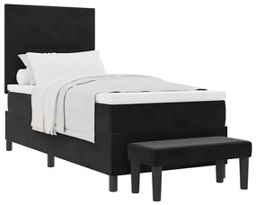 Cama Box com Colchão e Banco Preta 90x200 cm Veludo
