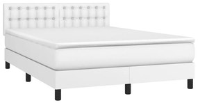 Cama box spring c/colchão/LED 140x200cm couro artificial branco