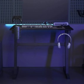 Secretária de gaming c/ luzes LED forma de Z 90x60x75 cm preto