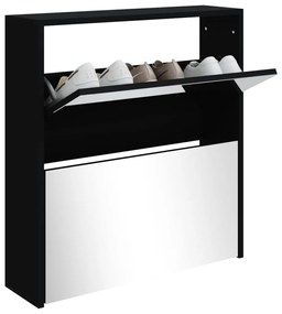 Sapateira com espelho de 2 divisórias 63x17x67cm preto