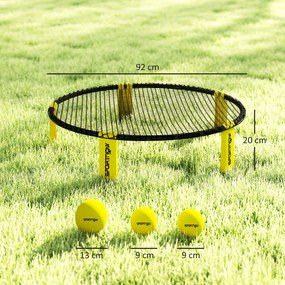 Conjunto de Mini Voleibol de Praia com 3 Bolas, 92 x 92 x 20 cm, Estrutura Dobrável, Amarelo