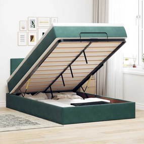 vidaXL Cama otomana com colchão 120x190 cm veludo verde-escuro