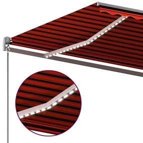 Toldo retrátil manual com LEDs 6x3,5 m laranja e castanho