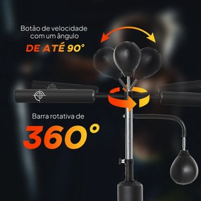 Punching Ball de Boxe com Altura Ajustável com 2 Bolas de Velocidade Barra Giratória 360° e Base Preenchida 88x50x160-230cm Preto