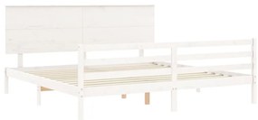 Estrutura de cama com cabeceira 200x200cm madeira maciça branco