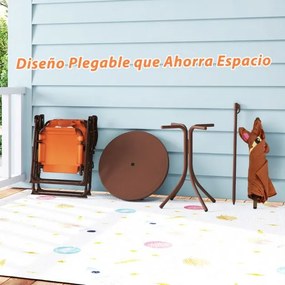 Conjunto de piquenique para crianças 3-6 anos Mesa de atividades ao ar livre com 2 cadeiras dobráveis e guarda-sol ajustável em altura Castanho