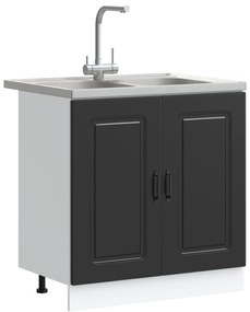 Armário de Cozinha vidaXL 'Kalmar'com Duas Pias Preto em Madeira de En