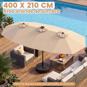 Guarda-sol duplo resistente, 400 x 210 cm (BASE NÃO INLCUIDA), com 108 luzes LED solares, manivela fácil de utilizar e 12 varas de metal, para jardim,