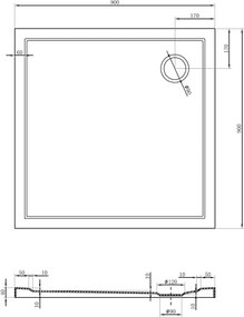 Mexen Flow base de duche quadrada slim 90 x 90 cm, branco brilhante - 46S109090