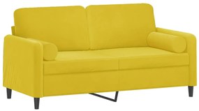 Sofá 2 lugares c/ almofadas decorativas 140 cm veludo amarelo
